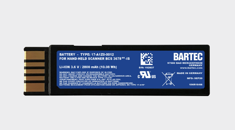 Battery approved in combination with hand-held scanner BCS 3678ex IS