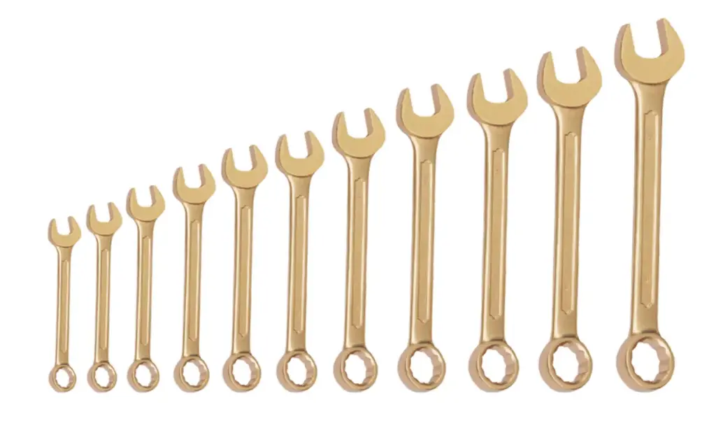 Spark-free combination wrench set, similar to DIN 3113, 12 pieces, 1/4-1.1/4”